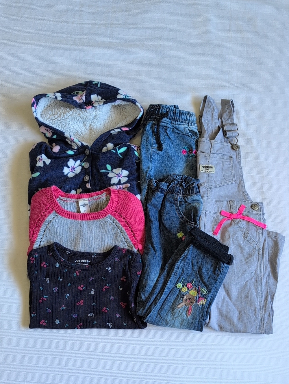 Girls 3T Coordinated Preschool Denim Fleece Bundle 6pc Oshkosh Embroidered Cozy